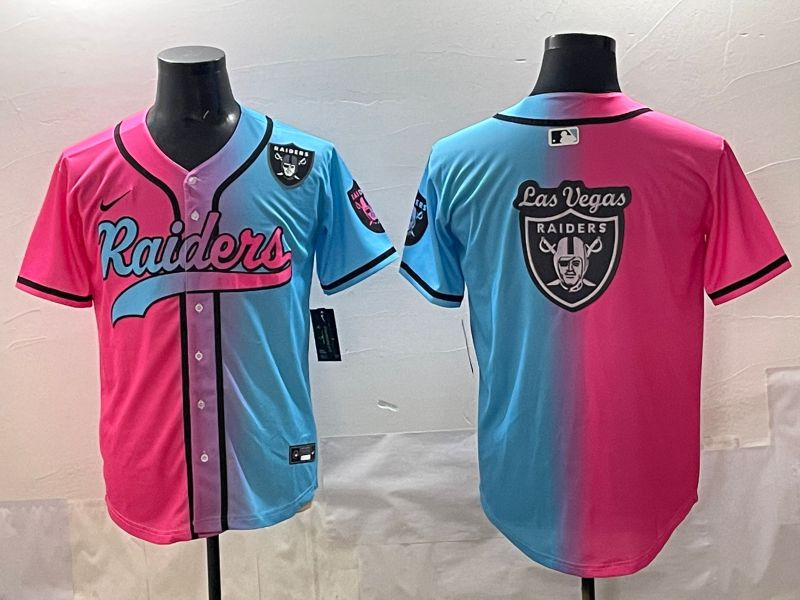 Men 2025 Oakland Raiders Blank Blue pink Nike Limited NFL Jersey style 0017